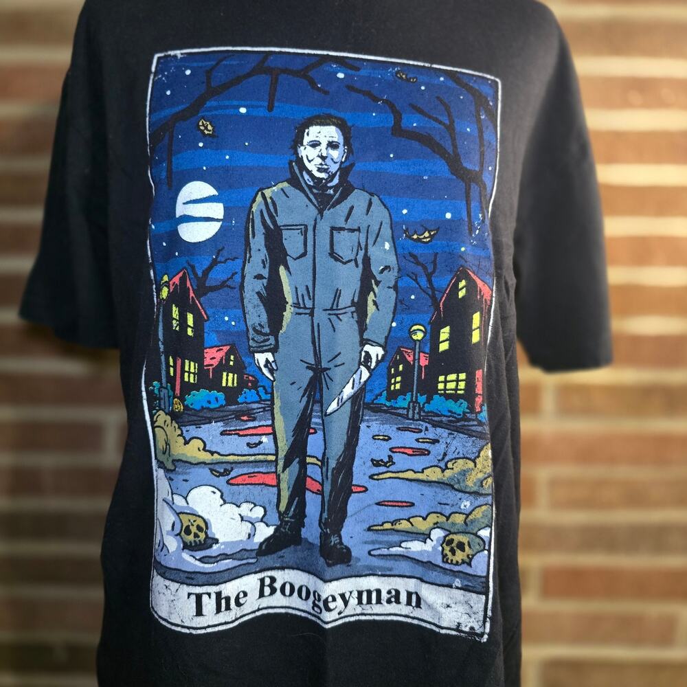 Halloween Michael Myers The Boogeyman Tarot Card Black T-Shirt Horror Movie Sz M - Picture 2 of 3